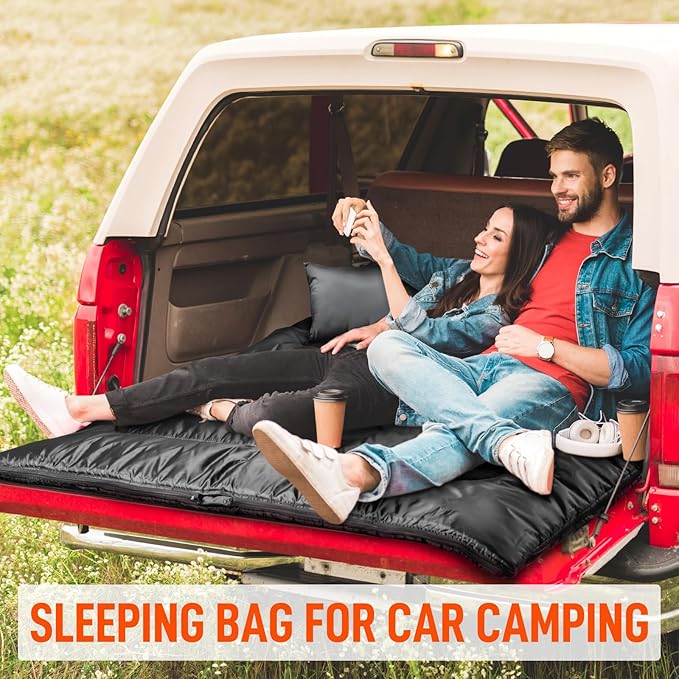 MEREZA Double Sleeping Bag for Adults Mens with Pillow, XL Queen Size Two Person Sleeping Bag for All Season Camping Hiking Backpacking 2 Person Sleeping Bags for Cold Weather & Warm