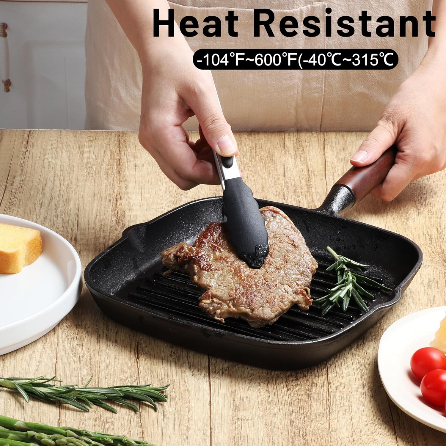 Hotec Mini Silicone Kitchen Tongs for Cooking - 7-Inch Small Serving Tongs with Silicone Tips, Set of 3 (Black)