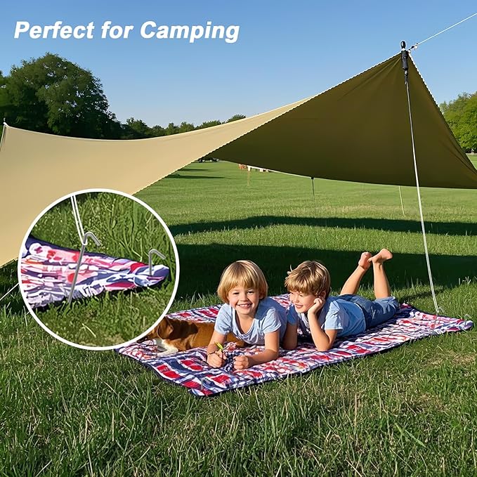 AAGUT Tent Stakes 9 Inch 8 Pcs Tent Pegs for Camping, Inflatable Metal Ground Galvanized Steel Stakes, Heavy Duty Camping Spikes, Outdoor Rug Stakes