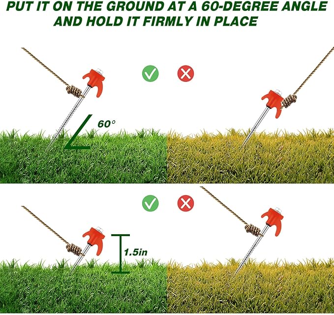 20 Pcs 8" Screw in Tent Stakes Heavy Duty Tent Stakes Drillable Ground Anchors Screw Metal Tent Pegs Threaded Tent Spikes with Head Driver for Swing Inflatable Decor (Orange)