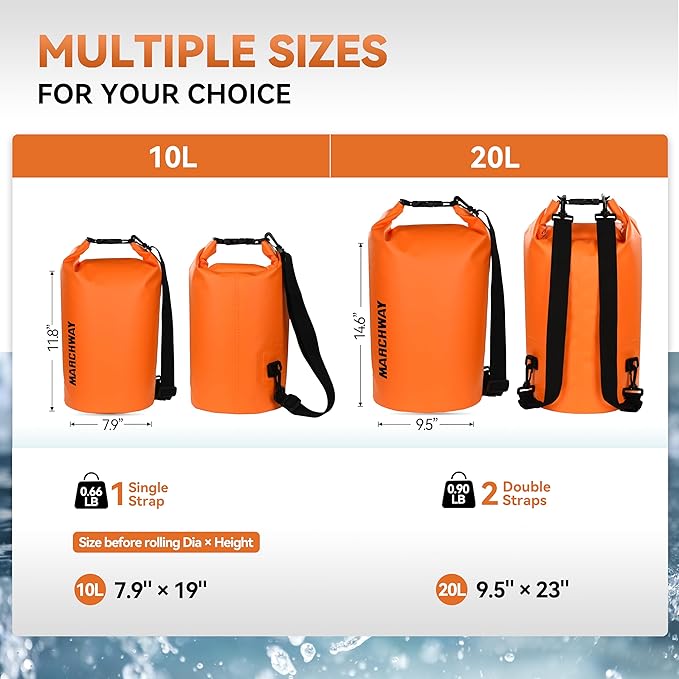 MARCHWAY Floating Waterproof Dry Bag Backpack 5L/10L/20L/30L/40L, Roll Top Sack Keeps Gear Dry for Kayaking, Rafting, Boating, Swimming, Camping, Hiking, Beach, Fishing