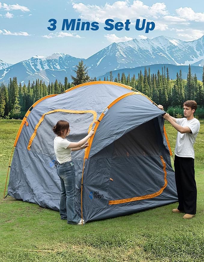 JOYTUTUS SUV Tent for Camping with Rainfly, Double Door Design Car Tent with Aluminum Poles, SUV Tailgate Tent with Waterproof PU2000mm Double Layer for 6-8 Person, Orange