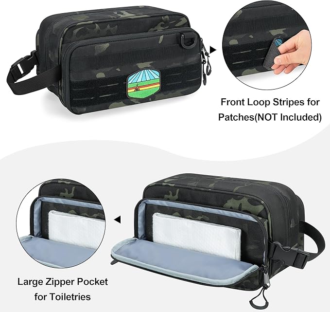 Tactical Toiletry Travel Bag for Men, Dopp Kit Shaving Organizer Case for Toiletries, Shower and Grooming Care Accessories, Camo(Empty Bag Only, Patent Design)