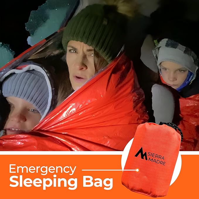 Sierra Madre Emergency Sleeping Bag – Ultralight, Waterproof Mylar Thermal Bivy Sack Tent for Hiking, Bug-Out Bags, Survival Kits – Emergency Survival Space Blanket for Heat Retention 5 Pack