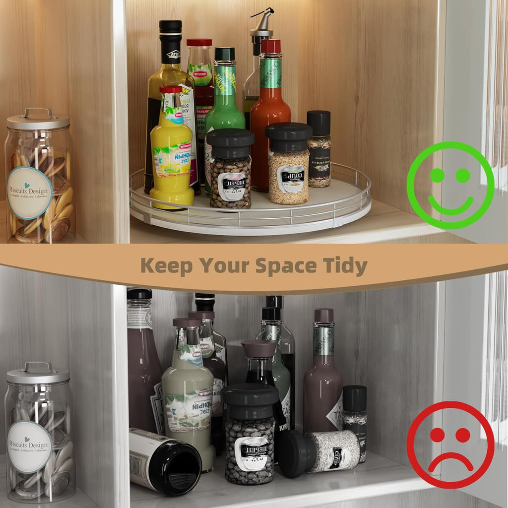 13" Lazy Susan Turntable Organizer for Table Top, Round Wooden Lazy Susan for Cabinet Kitchen Decor Centerpieces Coffee Table, Storage Condiments Spices, Bathroom Vanity Tray for Soap, White