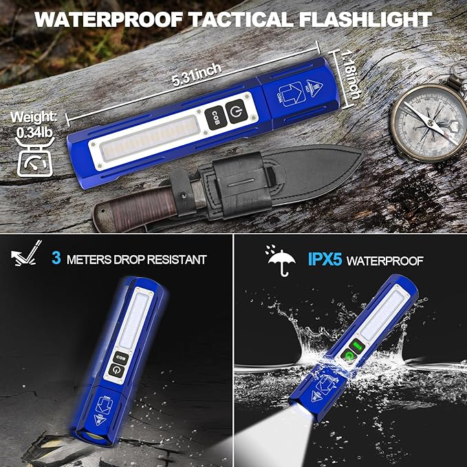 Rechargeable Flashlights High Lumens - 20,000LM Super Bright Small Pocket Magnetic Flashlight, 8 Modes LED Tactical Flash Light, Dual Button Powerful Flashlight for Camping (2, Klein Blue)