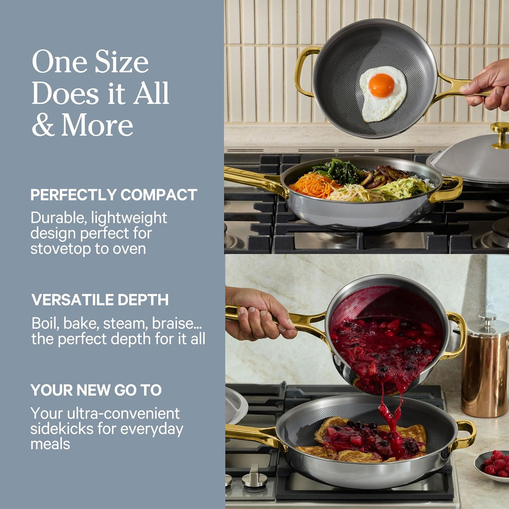 Our Place Titanium Pro Mini Cookware Duo – Always Pan & Perfect Pot with Nonstick No-Coating Technology | Tri-Ply Titanium & Stainless Steel | Safe for Oven, Induction & Cooktops up to 750°F | Gold