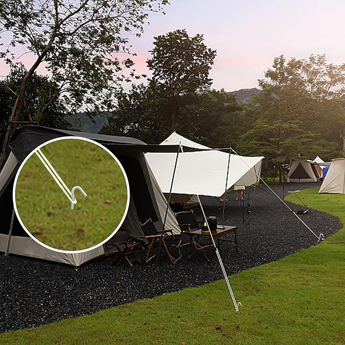 AAGUT Tent Stakes 9 Inch 8 Pcs Tent Pegs for Camping, Inflatable Metal Ground Galvanized Steel Stakes, Heavy Duty Camping Spikes, Outdoor Rug Stakes