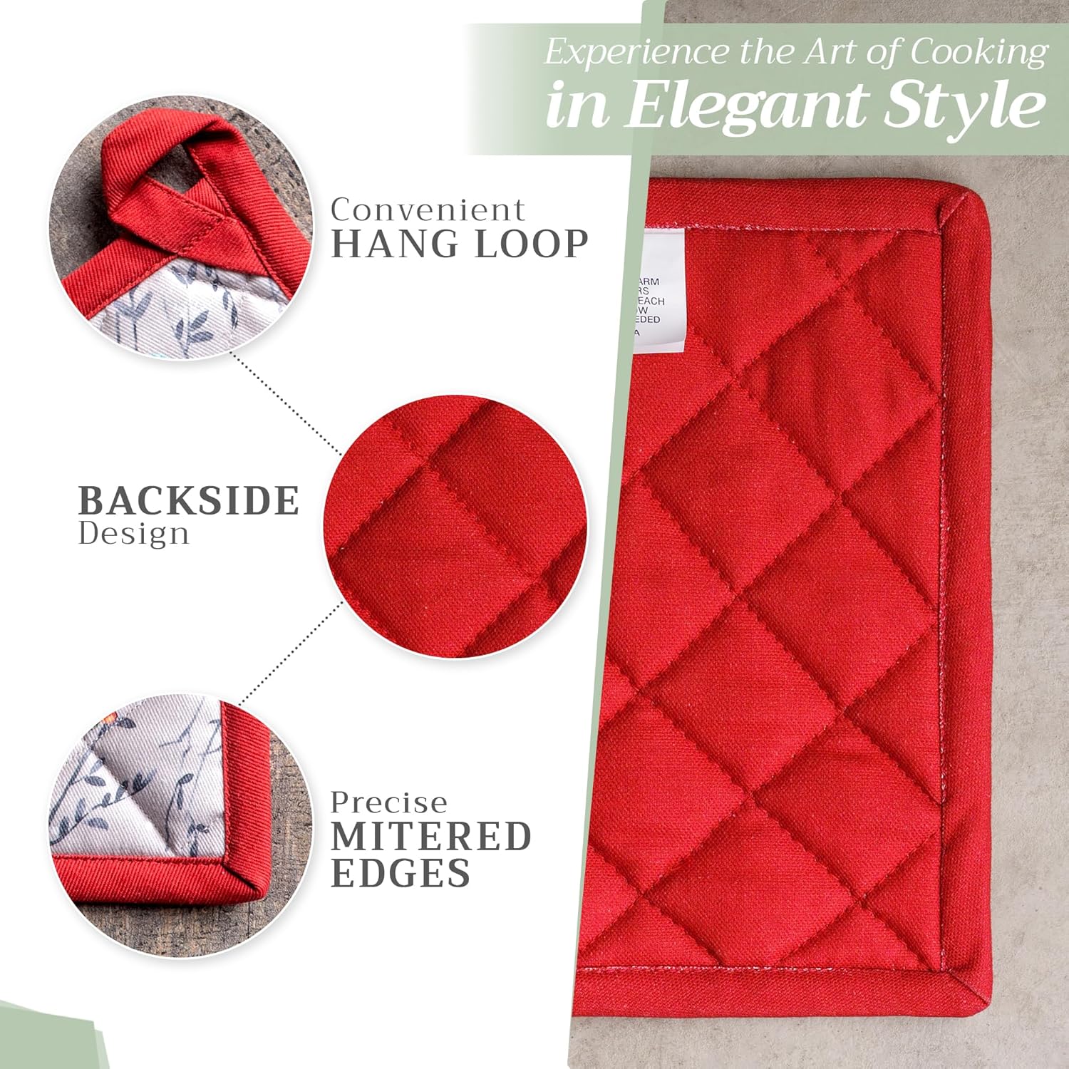 Maison d' Hermine 100% Cotton Oven Mitt & Pot Holder Set (7.5"x13" & 8"x8") Heat Resistant BBQ Cooking Gloves with Loop, Baking, Grilling, Kitchen, Handling Hot Pans (Fairy Christmas)