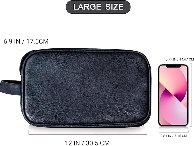 Elviros Toiletry Bag for Men, Large Travel Shaving Dopp Kit Water-resistant Bathroom Toiletries Organizer PU Leather Cosmetic Bags