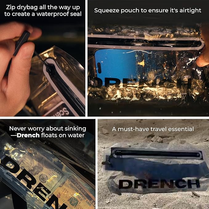 DRENCH 100% Waterproof Bag, Touchscreen Fanny pack, Transparent Cell Phone Case for Beach Essentials, IPX8 Underwater Pouches with Convertible Straps for Swimming and More, Fits iPhone Pro Max 15 SUP