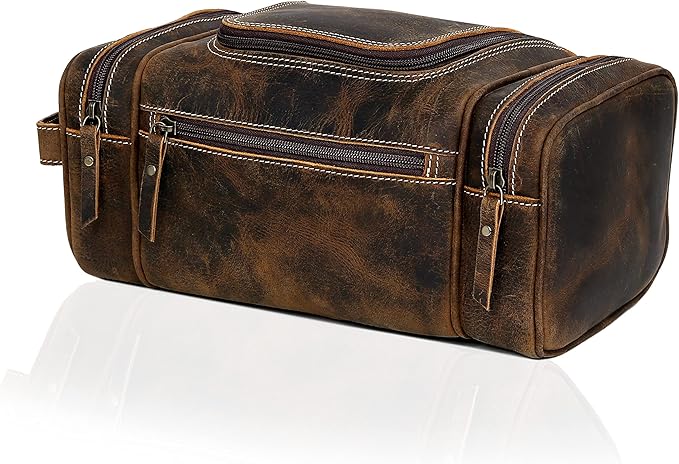 VC VINTAGE COUTURE Leather Toiletry Bag for Men Extra Large Leather Men's Toiletry Bag for Traveling Real Leather Dopp Kit for Men Leather Shaving Bag for Travel