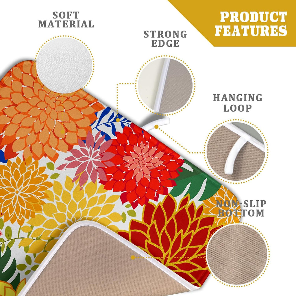 Modern Floral Dish Drying Mat 16x18 in Multicolored Tropical Drying Pad for Kitchen Counter