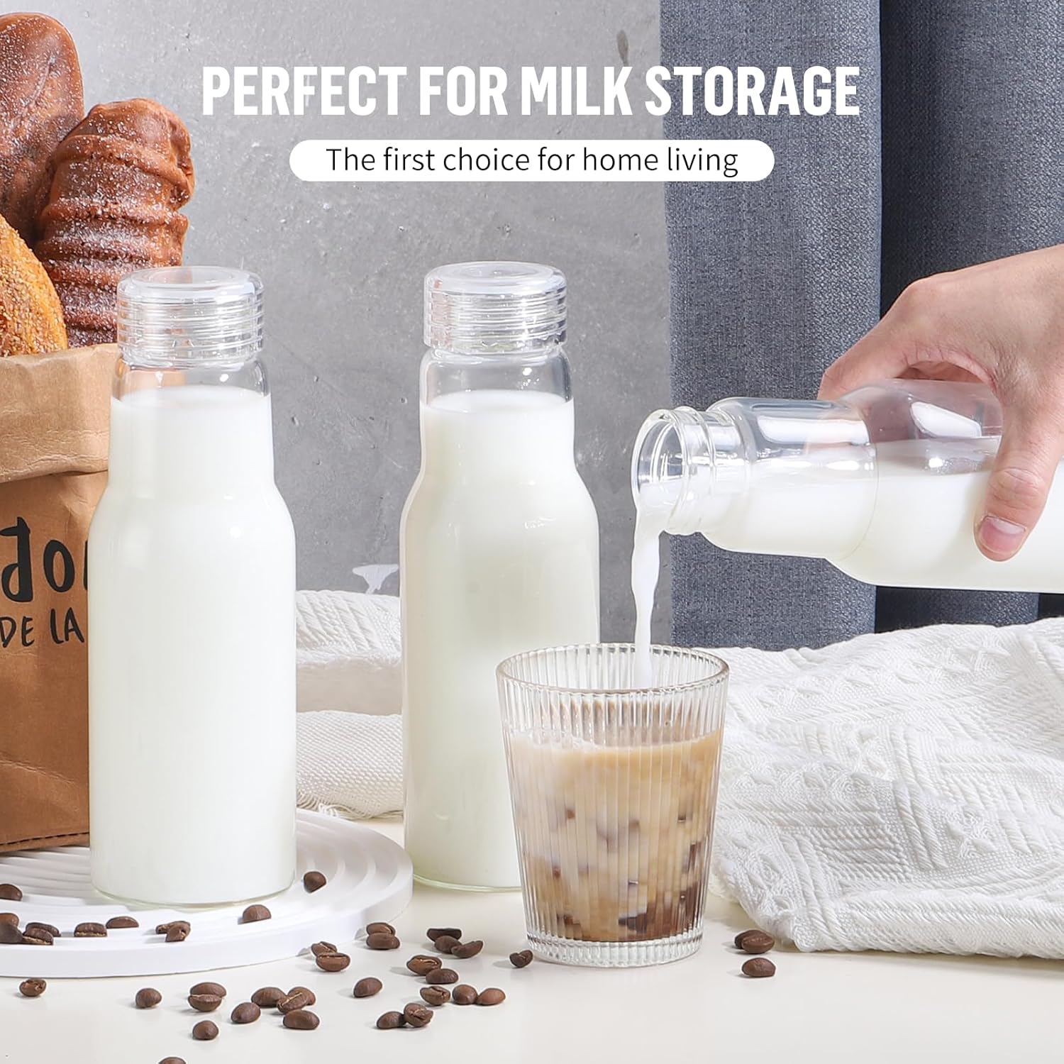 17 Oz Glass Juice Bottles with Lids, Glass Bottles, BPA Free, Borosilicate Glass for Juicing, Smoothies, Infused Water, Beverage Storage, Shaker Bottles (4 Pack)