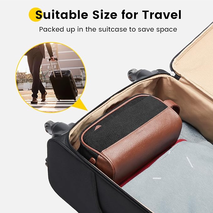 Vorspack Travel Toiletry Bag - Canvas Toiletry Bag for Men Water Resistant Skincare Bag Dopp Kit for Bathroom Toiletries Accessories Gifts - Black