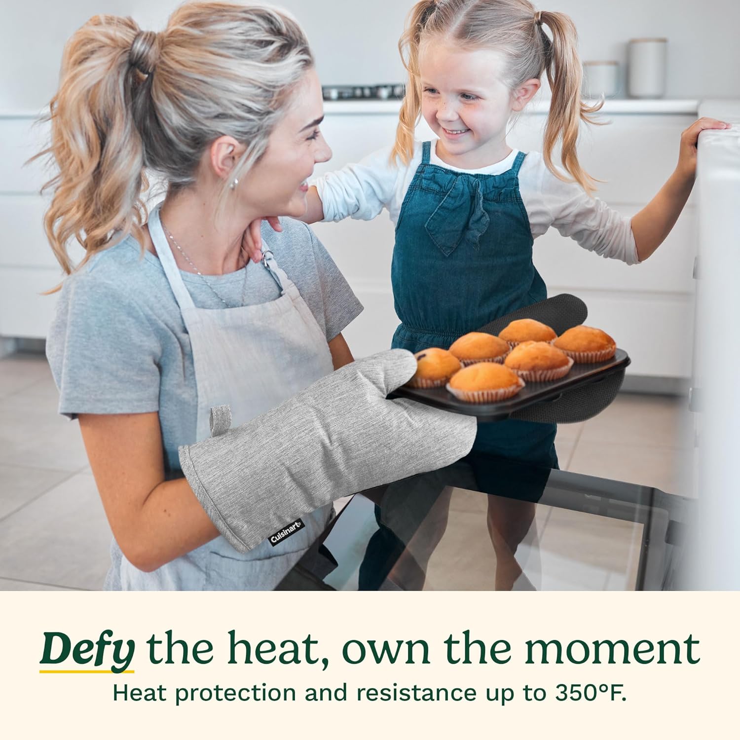 Cuisinart Kitchen Oven Mitts – Heat-Resistant Kitchen Mitts for Oven with Non-Slip Neoprene Palm, Long Cuff, and Cotton Filling – Durable Oven Gloves for Cooking, Baking, & Grilling (Chambray)