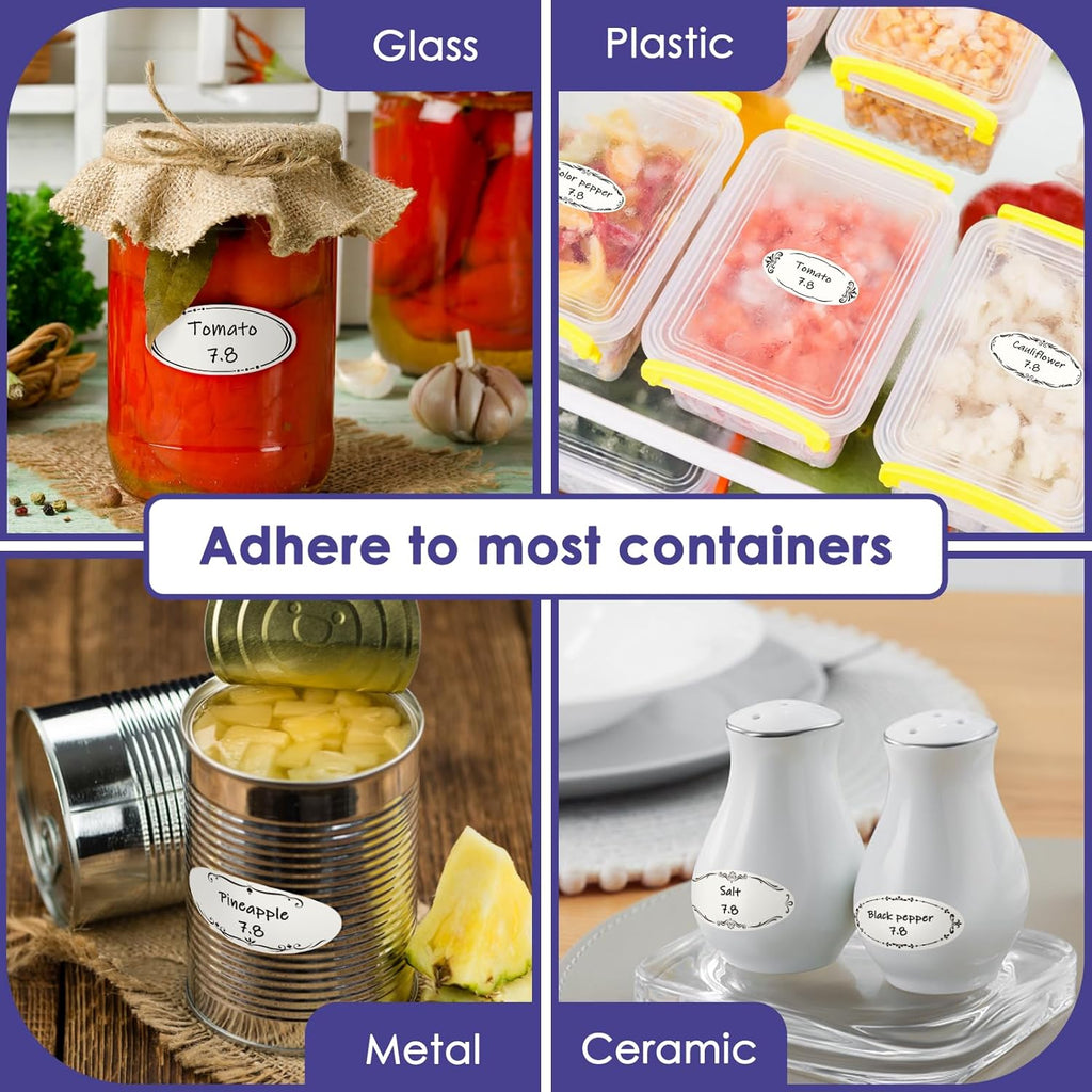 400 Dissolvable Canning Labels for Mason Jars, Small Pantry Labels 1 x 2⅛ inch, Water-Soluble Stickers-8 Designs