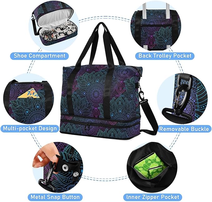 Women's Weekender Duffle Bag for Travel and Gym with Toiletry and Shoes Compartment