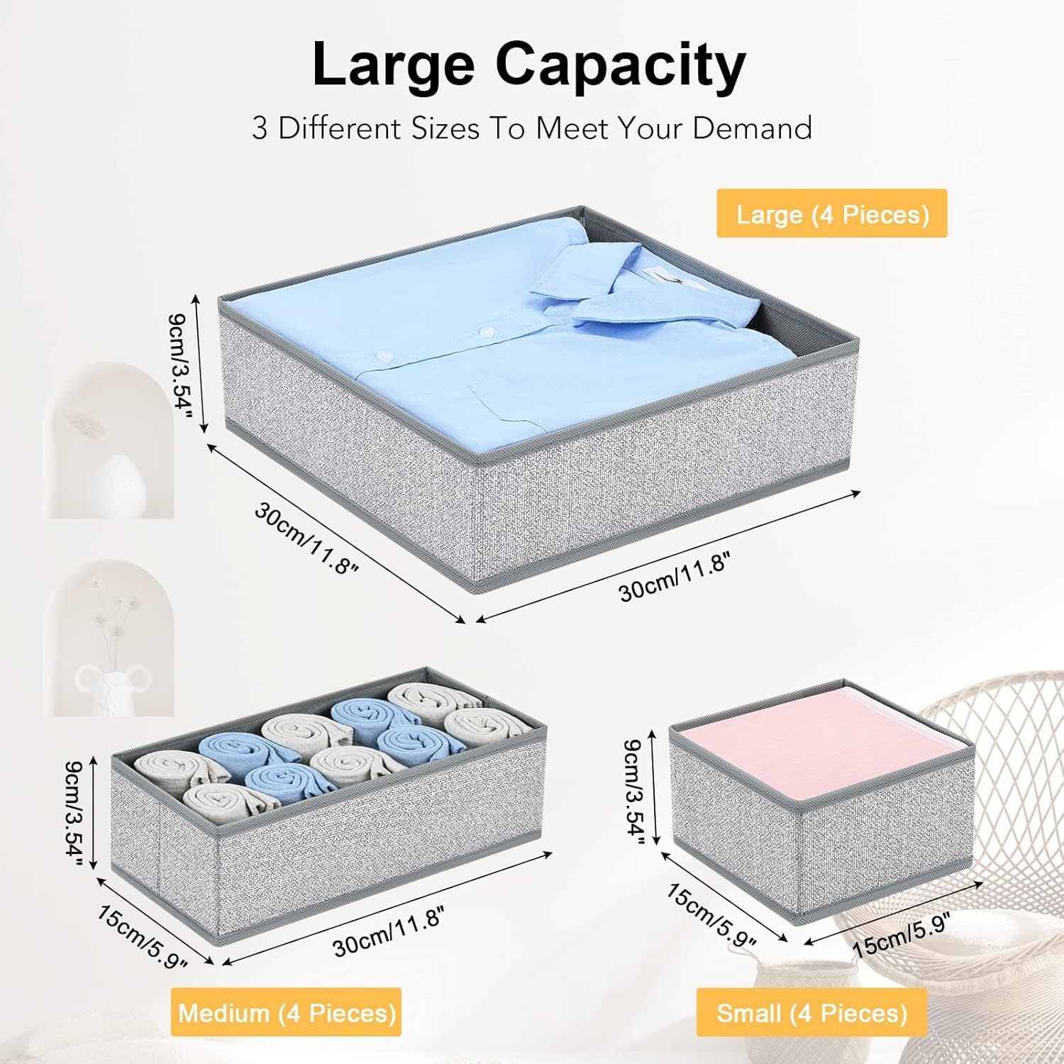 DIMJ Drawer Organizers Cloths, Closet Underwear Organizer, 15 Packs Foldable Closet Organizers, Sock Drawer Organizer, Fabric Dresser Drawer Dividers for Clothes Underwear Bras Socks