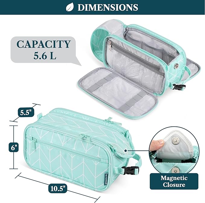 PAVILIA Toiletry Bag for Men Women, Mens Travel Bag Toiletries Organizer Case for Grooming, Travel Essentials Shaving Dopp Kit, PU Leather Water Resistant Cosmetic Pouch, Teal Chevron