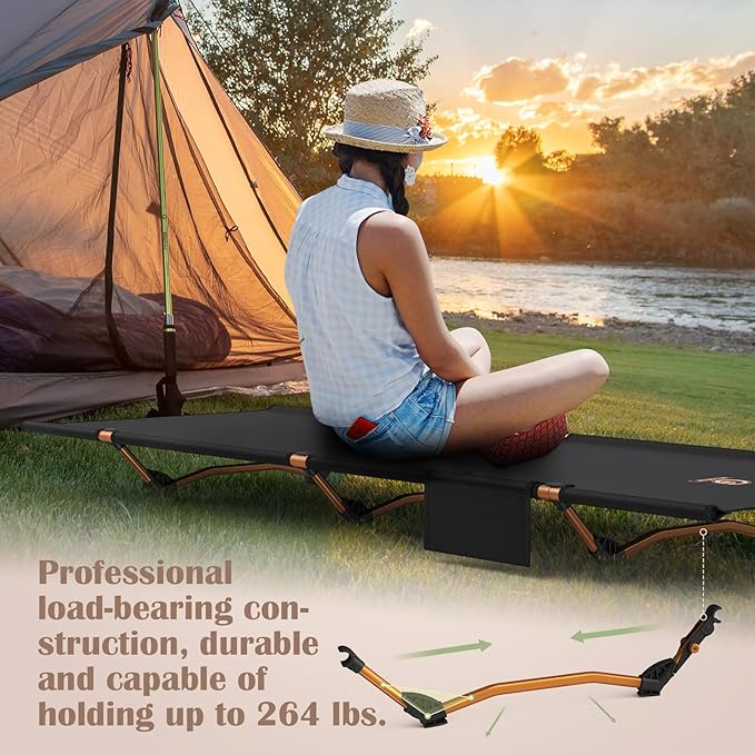 G2 Foldable Camping Cot, Durable Travel Tent Cot, Ultralight for Backpacking, Summer Hiking, Mountaineering, Max Loading Capacity 264lb, Easy to use for Woman & Man, Comes with Storage Bag