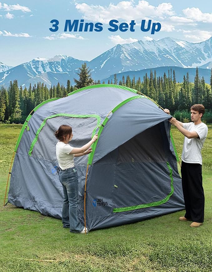 JOYTUTUS SUV Tent for Camping with Rainfly, Double Door Design Car Tent with Aluminum Poles, SUV Tailgate Tent with Waterproof PU2000mm Double Layer for 6-8 Person, Green