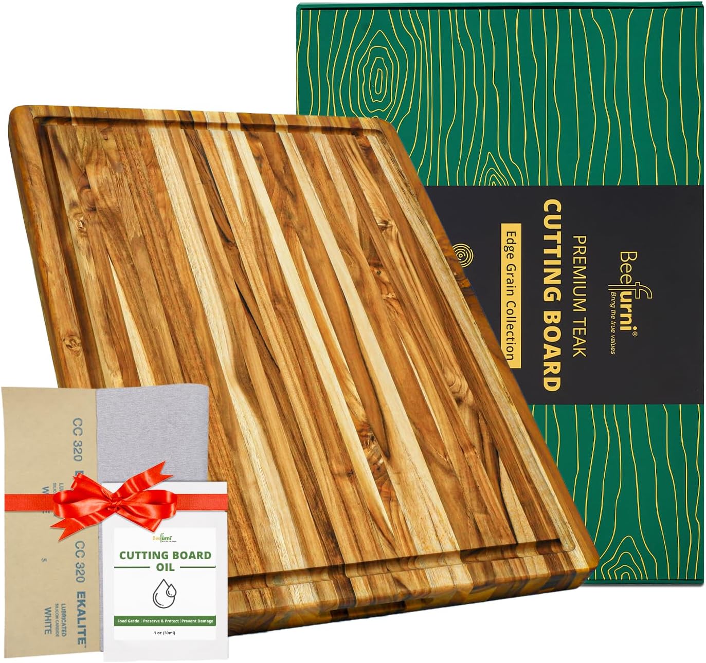 BEEFURNI Teak Wood Cutting Board with Juice Groove Hand Grip (L, 22x16x1.25"), Large Wooden Cutting Boards for Kitchen, Chopping Board Wood, Mother's Day Gifts, 1 Year Manufacturer Warranty