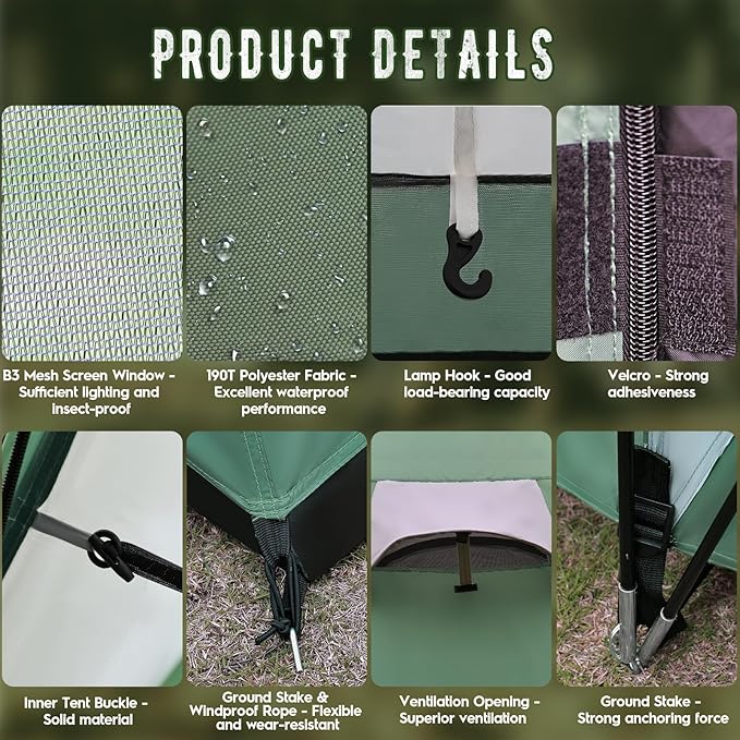 2 Room Family Camping Tent with Porch, Weatherproof Camping Shelter with Rainfly, 2-4 Person Easy Set Up Dome Tent for Outdoor, Picnic, Hiking