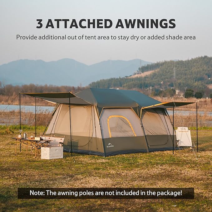 Naturehike Cape 4/6/8 Person Camping Tent, 60S Easy Setup Instant Tent Pop up Tent, Waterproof Large Tall 6/8 Person Tents for Camping, Car Camping