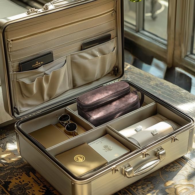 Toiletry Bag for Men, Travel Toiletry Bag Travel Essentials, Dopp Kit Water-resistant Shaving Bag, Bathroom Bag Toiletries Organizer, Dark Brown(PU Leather)