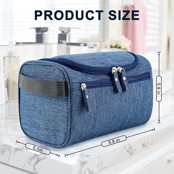 Hanging Toiletry Bag for Women and Men Traveling Makeup Large Capacity Cosmetics Portable Dopp Kit Storage Organizer Bag with Hanging Hook for Toiletries Brushes (Frosted Navy)
