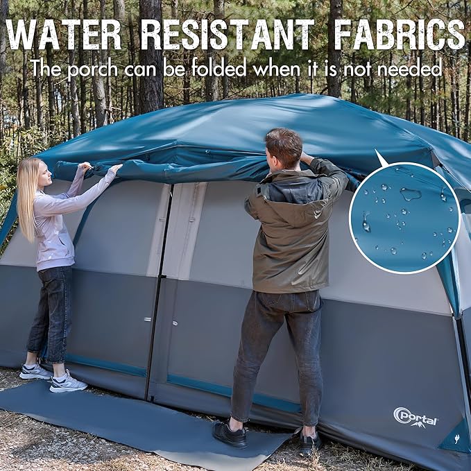 PORTAL 6 | 8 | 10 Person Family Camping Tent with Porch, Big Family Camping Tent with Tall Height, Good Ventilation, Water Resitant Large Tent for Outdoor Camping, Backyard