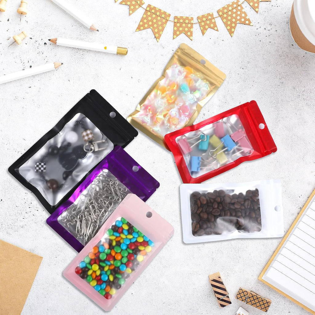 200 Pack Resealable Mylar Holographic Bags Food Storage Smell Proof Bags with Front Window Foil Packaging Pouch for Candy Sample Jewelry Small Business 4.13×5.91 Inch, Black