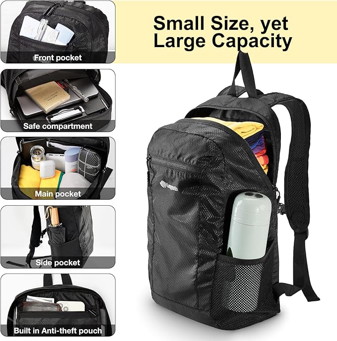 15L Water Resistant Hiking Daypack, Small Backpack Travel Outdoor, Lightweight Day Pack with Tool Loops