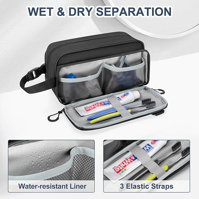 Toiletry Travel Bag for Men Tactical Hygiene Bag, Shaving Kit Toiletries Organizer Dopp Kit with Large Capacity, Black (Empty Bag Only)