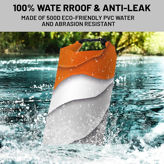 Waterproof Dry Bag,Roll Top Orange Gray Geometric Modern Waterproof Backpack 5L/10L/20L Floating and Lightweight Bags for Kayaking, Boating, Fishing, Swimming and Camping with Waterproof Phone Case