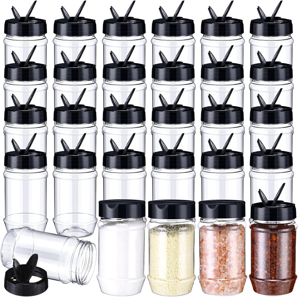 30 Pack Plastic Spice Jars with Shaker Lids Clear Seasoning Containers Spice Bottles for Kitchen Storing Spice Herbs Seasoning Powders (Oval Shape,12.2 oz)