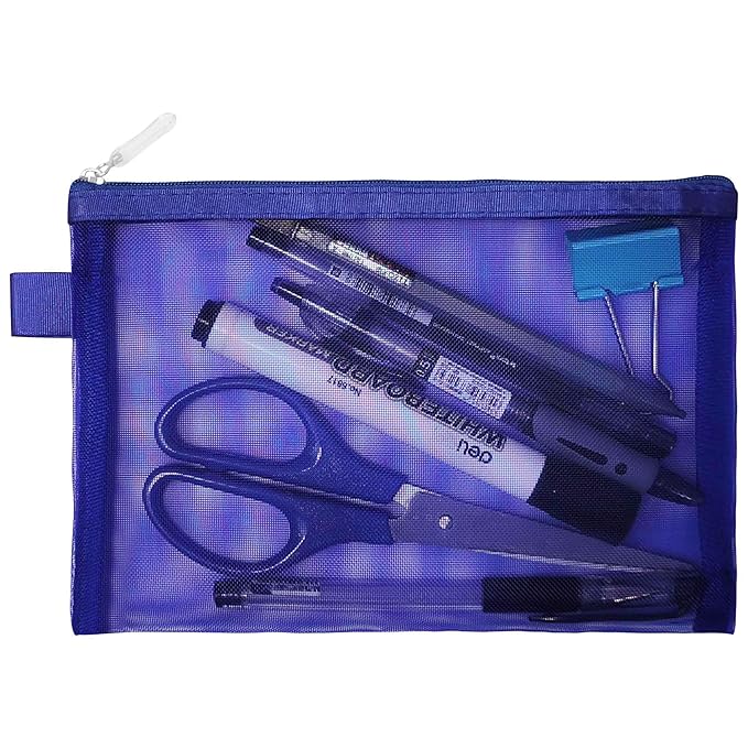 Clear Cosmetic Bags Zip Makeup Mesh Bags Pencil Case Pouch Travel Toiletry Kit Set Storage Case ((6A+5A)*3 Dark Blue)