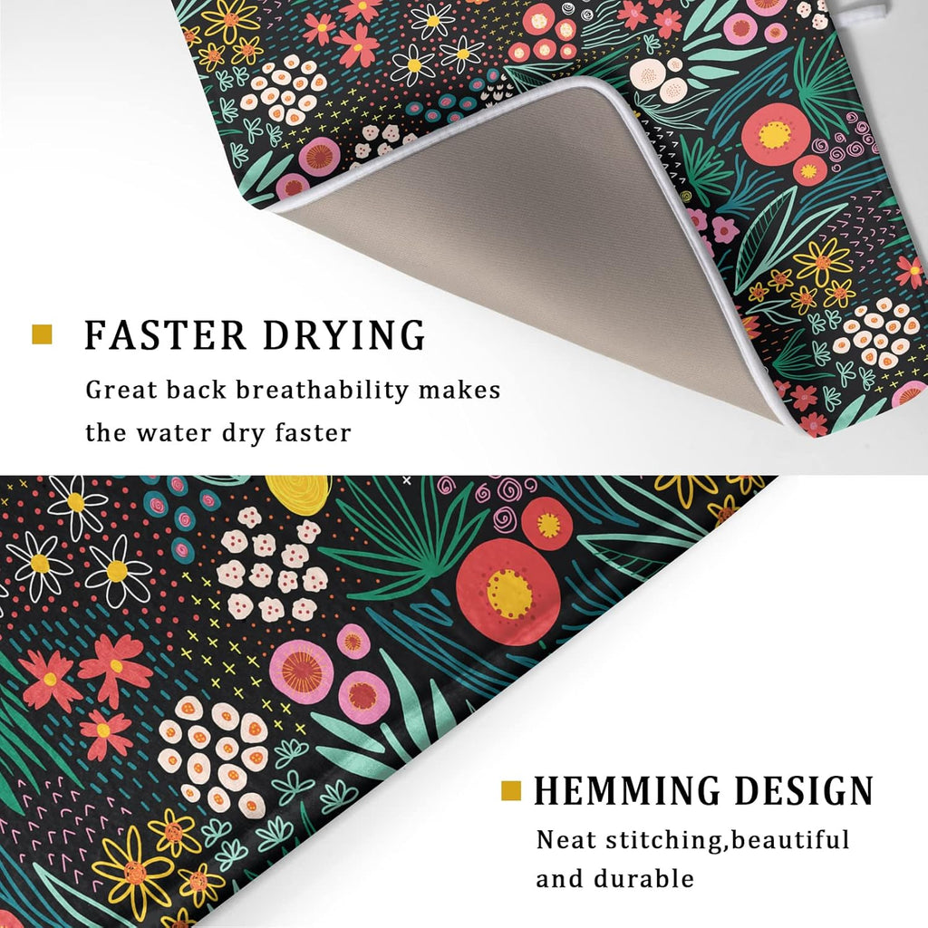 Giwawa Colorful Flowers Dish Drying Mats for Kitchen Counter 18 X 24 Inch Spring Floral Microfiber Dish Mat, Reversible Dish Drainer Mats Countertops Protector Pad