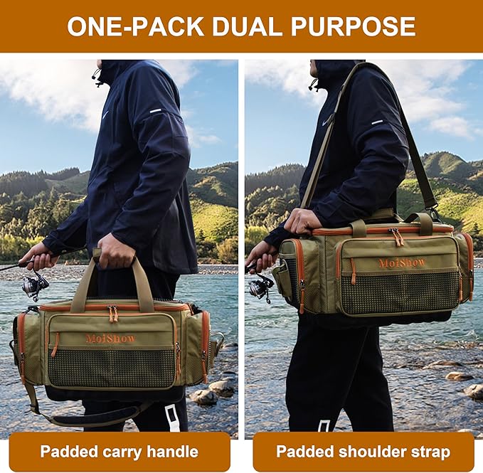 Fishing Tackle Box Bag - Fishing Bags for Saltwater or Freshwater (#Khaki) Fishing Tackle Bags - Padded Shoulder Strap - Tackle Bag for 3600 3700 Tackle Box