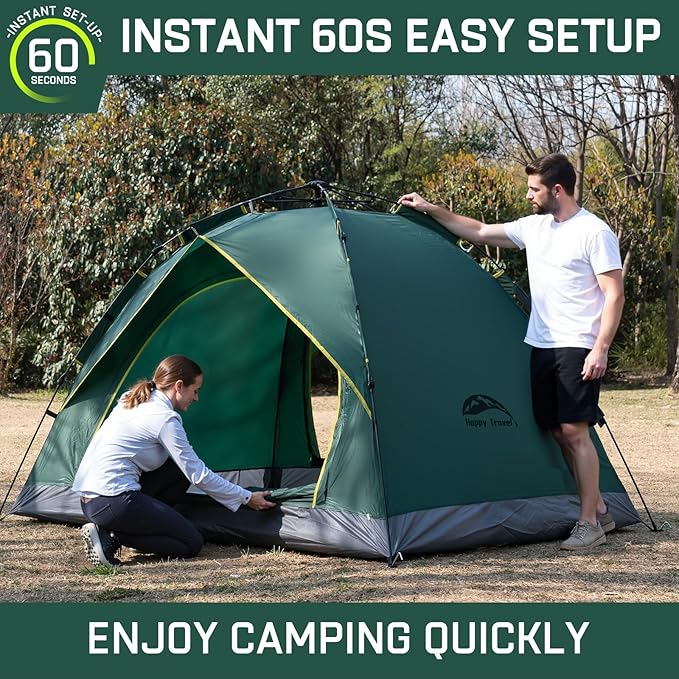 Happy Travel 1/2/3/4 Person Camping Tent, Instant Easy Pop Up Tents for Camping,Automatic Waterproof Family Camping Tent, Easy Set Up Tent,Portable Windproof Dome Tent for Camping Hiking & Traveling