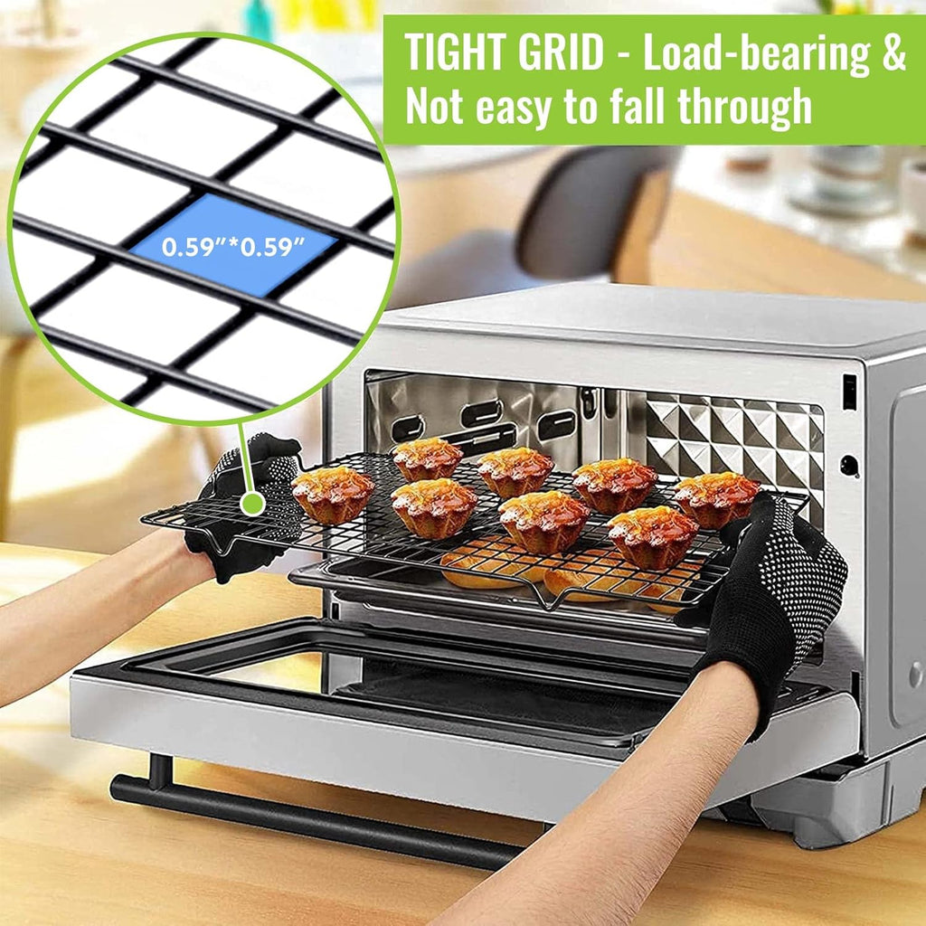 HULISEN 4 Pack Cooling Racks - 16" x 10", Nonstick Wire Baking Rack with Handle fits Half Sheet Pan for Cooking, Roasting, Grilling, Drying, Metal Mesh Cookie Rack for Cooling Cake, Oven Safe