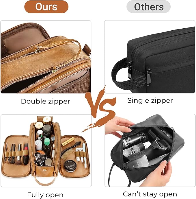 Elviros Toiletry Bag for Men, Large Travel Shaving Dopp Kit Water-resistant Bathroom Toiletries Organizer PU Leather Cosmetic Bags