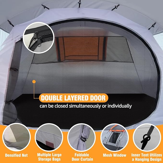 Chihee Camping Tents Tunnel Tent 4 Person Family Tents with 2 Doors Extra Weatherproof Outdoor Shelter 4 Seasons Tents with Double Waterproof Groundsheets Screened Room Porch Carry Bag for Travelling