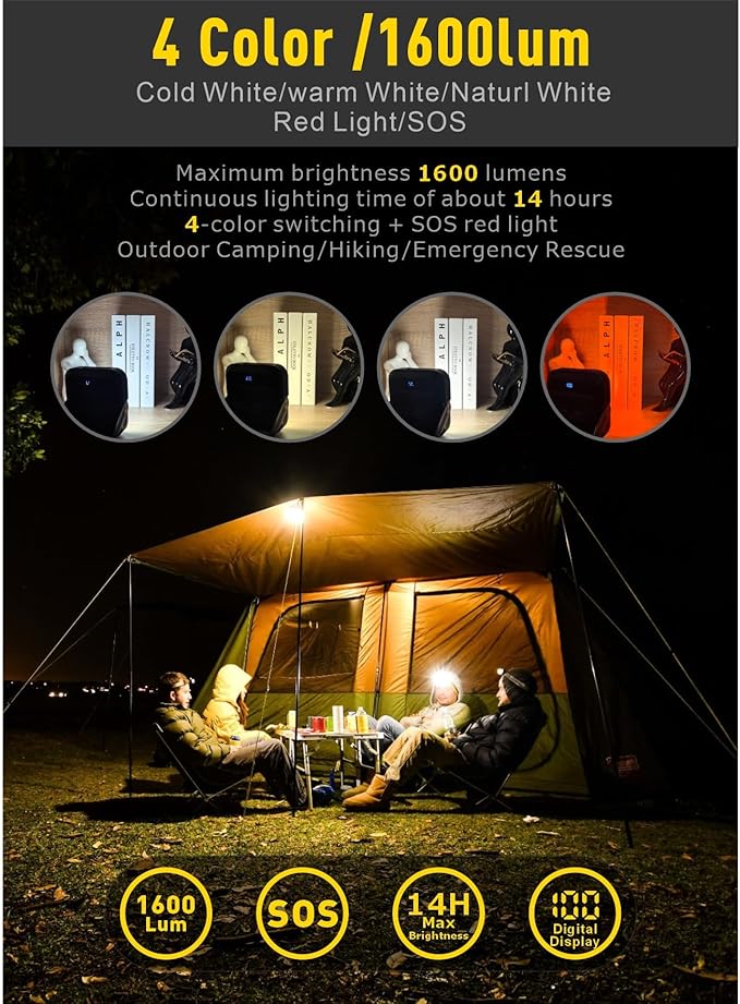20000mAh Rechargeable LED Camping Lantern - 1600LM, QC3.0 22.5W, 4 - Color Switch, IPX5 Waterproof - Perfect for Camping, Hiking & Emergency Situations(Green)