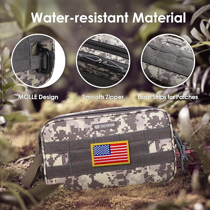 TACTICISM Toiletry Bag for Men - Extra Large Dry Wet Separate Bathroom Bag, Tactical Molle Dopp Kit for Men, Water-Resistant Mens Shower Bag for Travel, ACU Camo