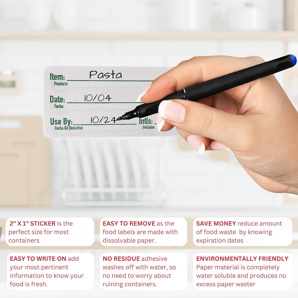 2x1 Dissolvable Food Labels, 1000 Label Stickers, Bottle Labels for Storage Bins, Sticker Labels for Food containers (1000, Green)