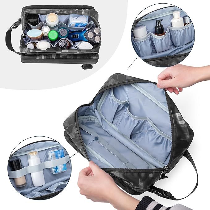Toiletry Travel Bag for Men Tactical Hygiene Bag, Shaving Kit Toiletries Organizer Dopp Kit with Large Capacity, Black Digital(Empty Bag Only)