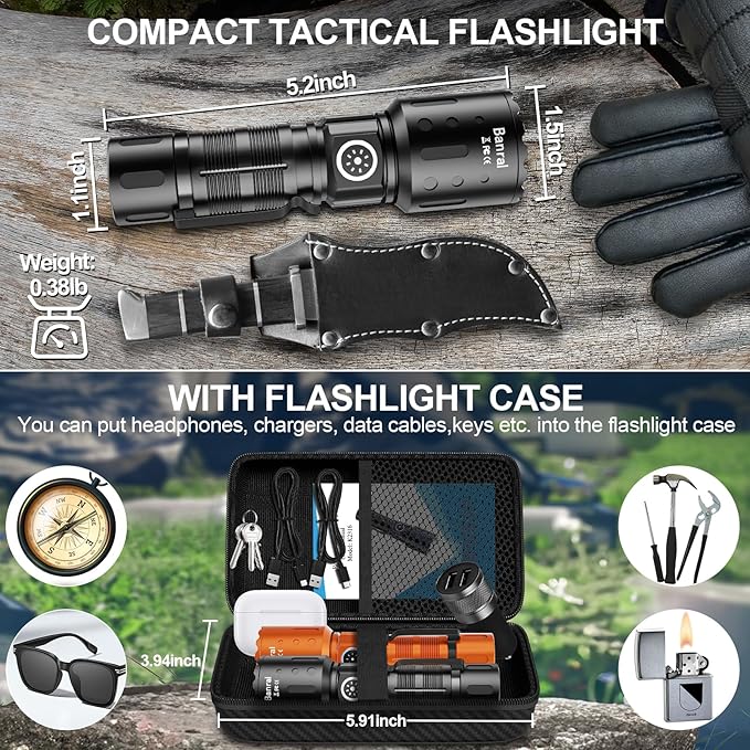 Flashlights High Lumens Rechargeable, 20000 Lumens Super Bright 1500 Meters Long Range Small Powerful Flashlight, 6 Modes LED Tactical Pocket Waterproof Flash Light for Camping (2, Black/Orange)