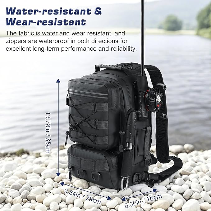 MoKo Fishing Backpack Sling Bag with Rod & Gear Holder, Nylon Waterproof Fishing Tackle Storage Bag for Fishing